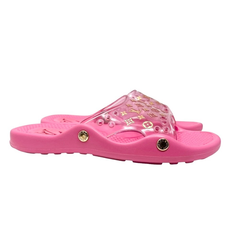 LOUIS VUITTON Vintage Lv Logo Monogram Beach Sandals #36-36.5 Pink