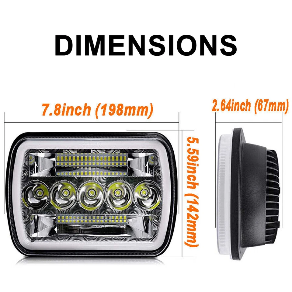 Pair 7x6" 5x7 LED Headlights Hi/Lo/DRL for Chevy El Camino 1978-1981 Classic LUV - Image 3 of 4