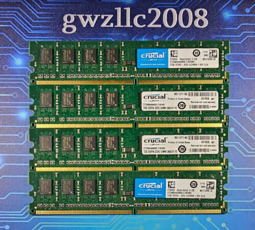 8GB (4x2GB) PC2-6400u DDR2-800MHz 2Rx8 Non-ECC Crucial CT25664AA800.C16FMD