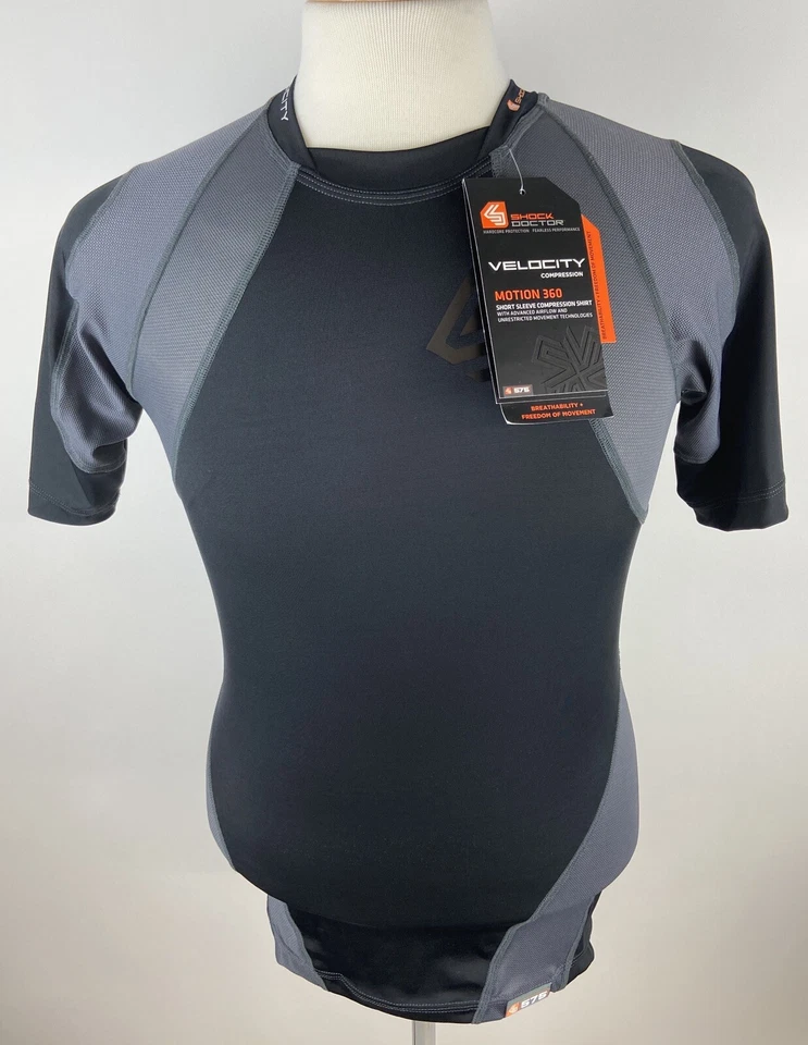 ShockDoctor Velocity Motion360 Short Sleeve Compression Shirt Black/Grey XS - Image 2 of 4