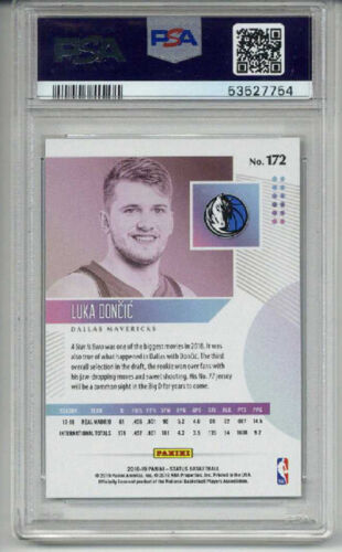 2018 PANINI STATUS #172 LUKA DONCIC CARD ROOKIE RC CARD MAVERICKS PSA 10 LOW POP - Picture 2 of 2