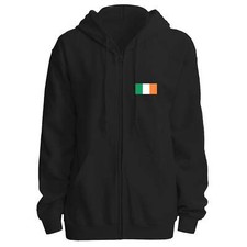 Ireland Flag Black Full-zip Hoodie Printed on Left Chest