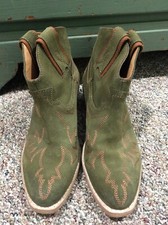 Botines Western Verde Gamuza Colt Botín Corto 7.5 Costuras Melocotón GEEWAWA 38