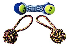 Cotton Chewy Rope Double Tennis Ball Dog Toy Aggressive Chew Medium Large Pups