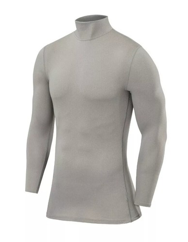 MENS COMPRESSION BASE-LAYER LONG SLEEVE TOP SKIN MOCK NECK TIGHT MUSCLE GYM - Picture 37 of 49
