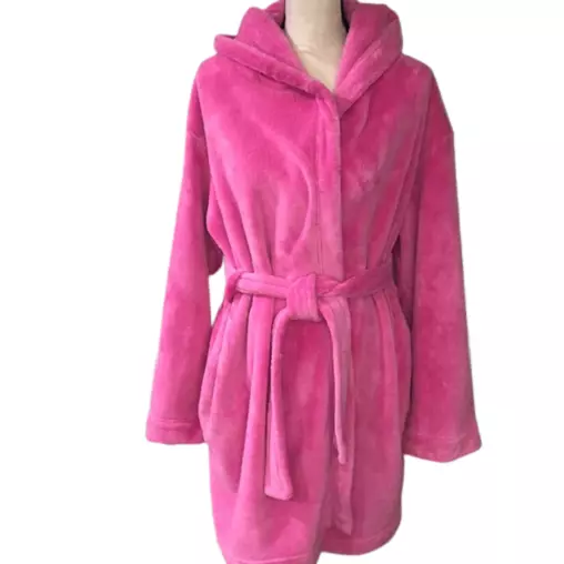 VICTORIAS SECRET COZY SHORT PLUSH BATH ROBE LOGO SUMMER PINK XS/S M/L  XL/XXL NWT