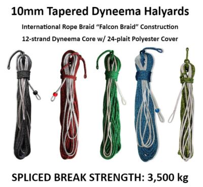 10mm Spliced Tapered Dyneema Yacht Halyard/Sheet: Custom Length/Colour/Hardware