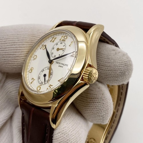 Patek Philippe Calatrava Voyage Temps 37mm or Jaune Blanc Cadran Montre 5134J - Photo 6 sur 12