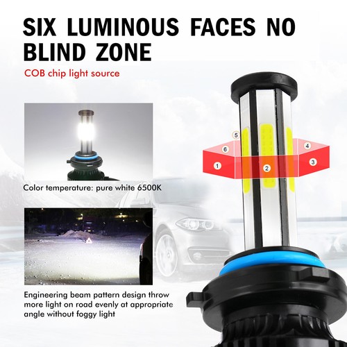 6 Sides 9006 HB4 LED Headlight Bulb Kit Low Beam 6000K 420000LM White Lights 2x - Picture 5 of 12
