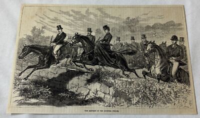 1881 magazine engraving ~ EMPRESS OF AUSTRIA ON HORSEBACK IN THE HUNTING FIELDS