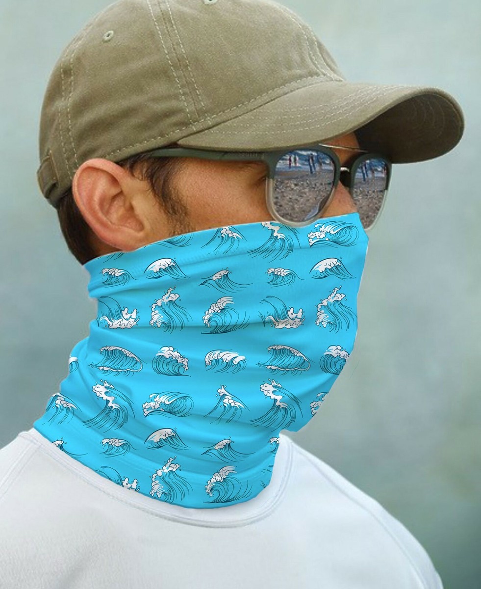SUN GAITER Face Mask Bandana UPF 50+ UV Protecter Sun Beach Ocean Waves  Pattern