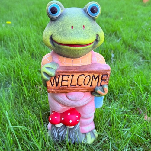 Whimsical Frog Welcome Statue Garden Decor Yard Art Outdoor Lawn Ornament 14"