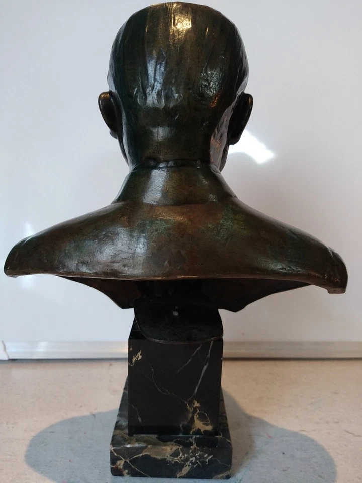 Buste en Bronze Brun-vert de Serge Zelikson (1890-1966) Socle en Marbre, Signé. - Photo 4/4