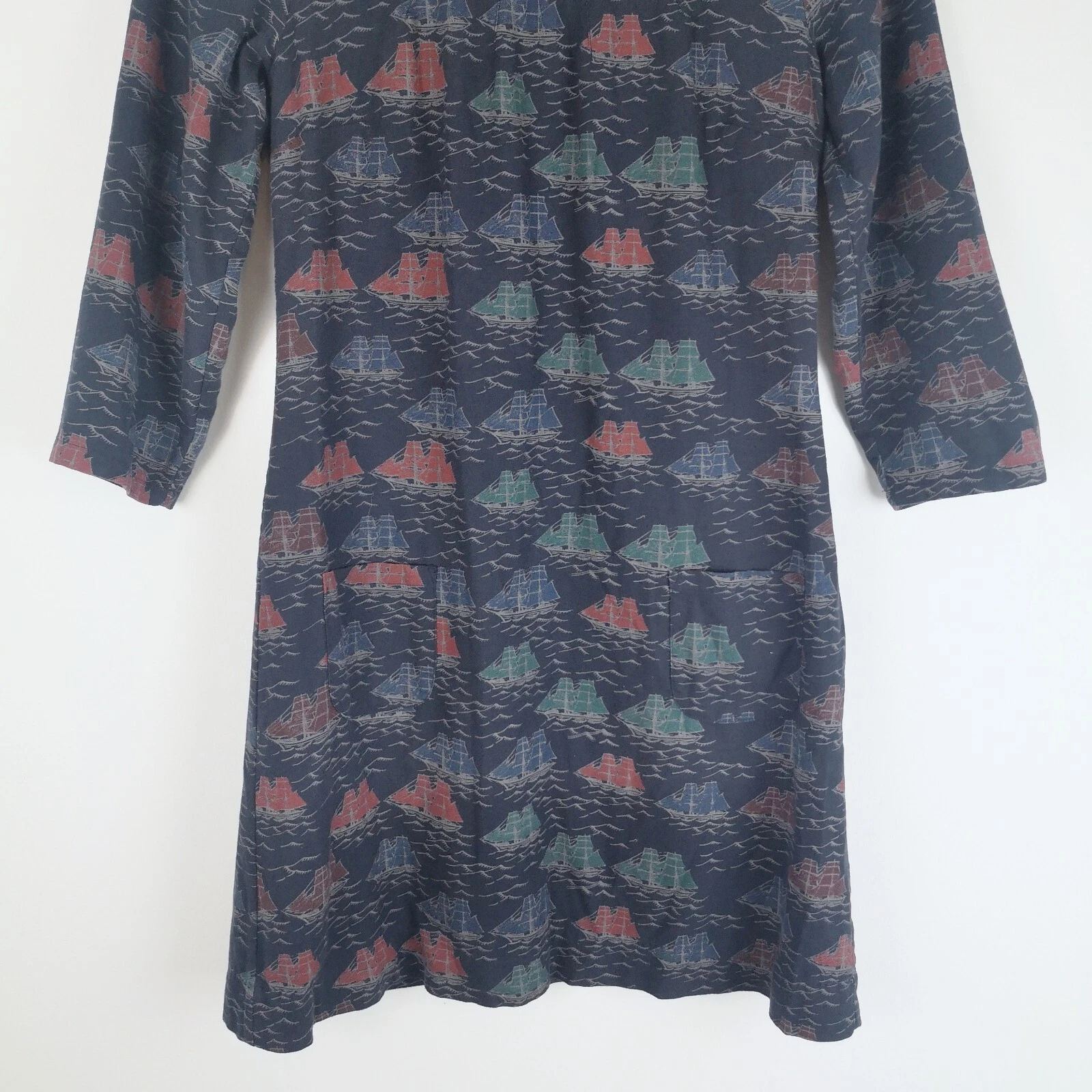 Abito San Valentino Seasalt blu UK 8 nave nautica barca stampa tunica Cornovaglia