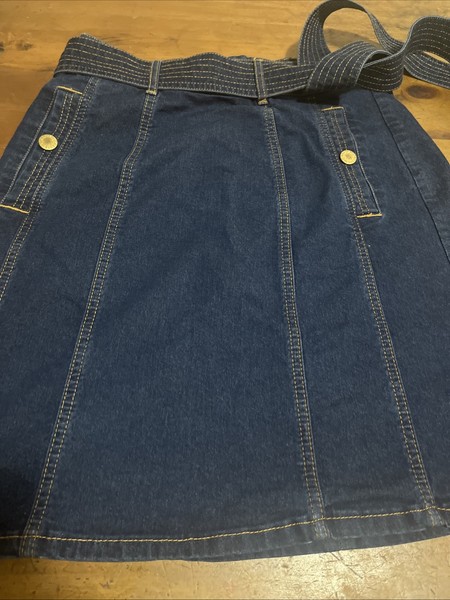 Review Denim Gored Skirt With Denim Belt Short Size 6 Stretch