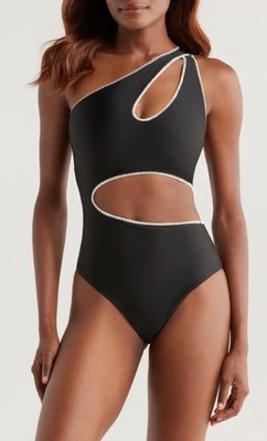 BOAMAR Etro One Piece Cut Out One Piece Swimsuit Black Asymmetrical Large