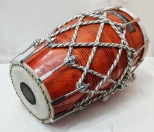INDIAN SPECIAL PROFESSIONAL DHOLAK WOOD HANDMADE NUT & BOLT WITH TIED THRU ROPE