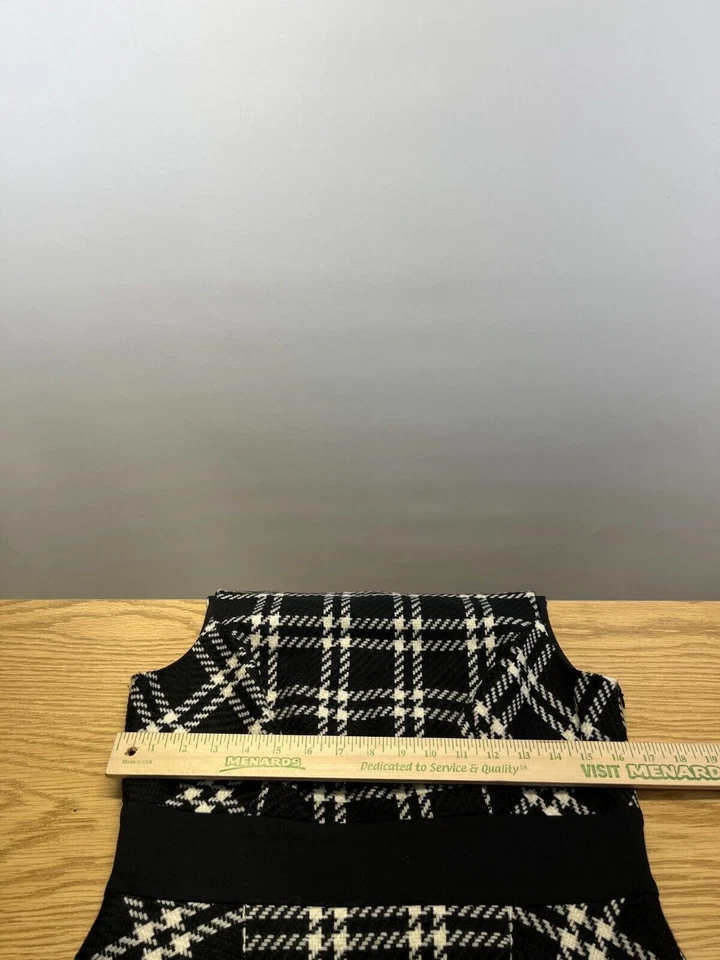 Vestido Vaina de Lana Nine West Para Mujer Talla 10 Negro Blanco A Cuadros Cuello Redondo Sin Mangas Foto 3 de 4