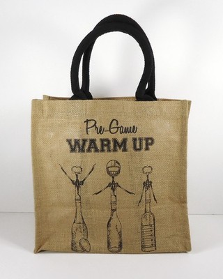 Mud pie 6 Bottle BURLAP WINE CARRY BAG Tote Football ''Pre Game Warm Up''