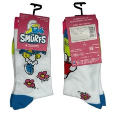 1x Smurf Novelty Crew Socks woman Set Size 6-9.5