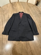 Men  s Indochino 4 Button Double Breasted Blazer Black Light Grey Striping Custom