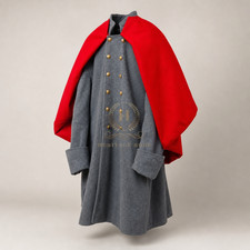 US Civil War Repro Confederate Grey Greatcoat Red Cape Artillery All Sizes