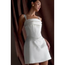 MESHKI Isabel White Satin Corset Mini Dress Bridal Cocktail Size S/4