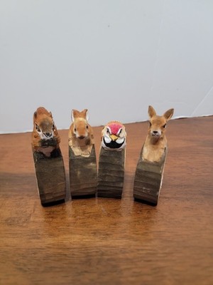 hand carved wood Napkin Rings Deer Rabbit Bird Squirrel