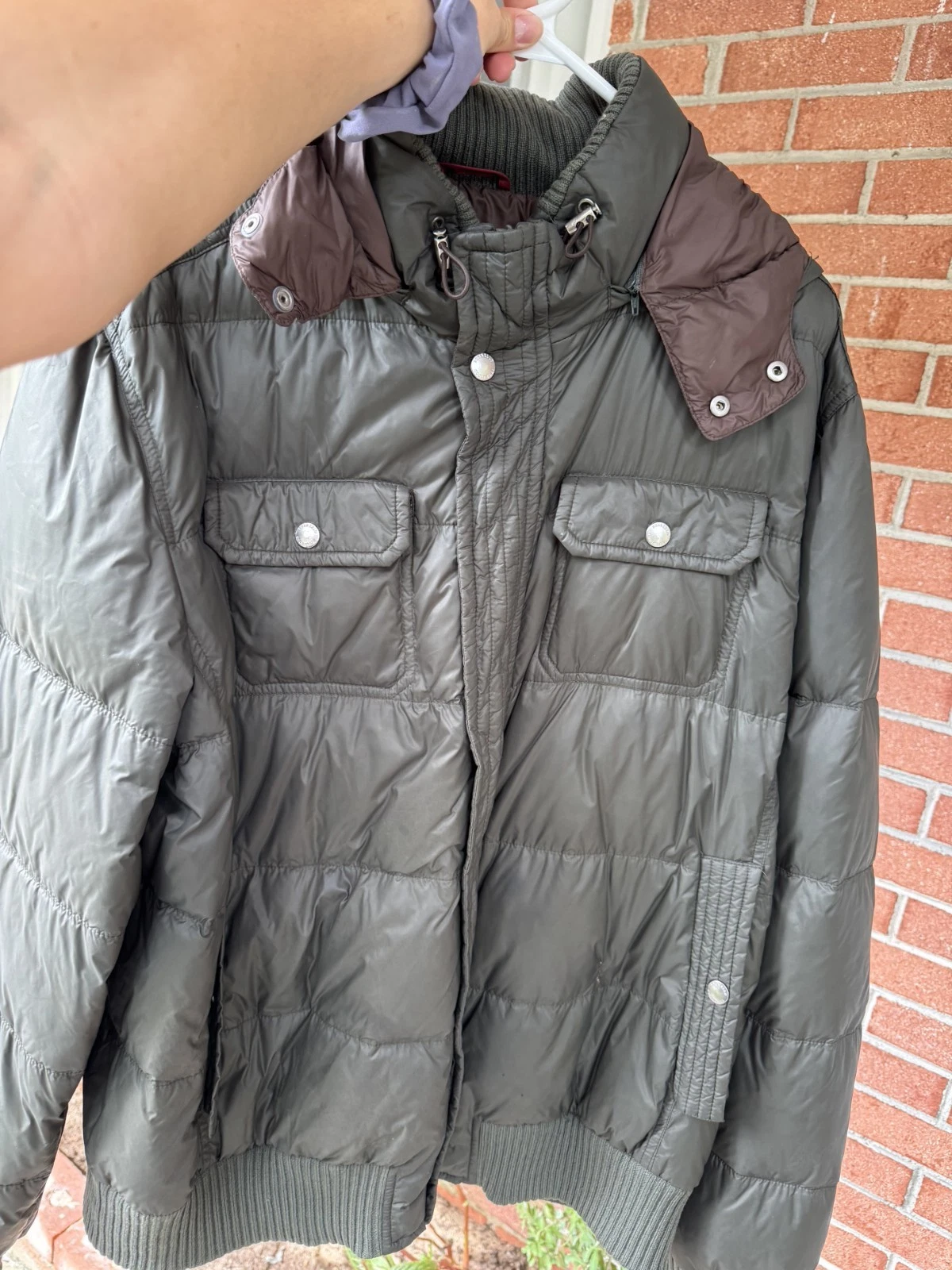 Brunello Cucinelli Men's Olive Green Hooded Quilted Goose Down Puffer Jacket image 8