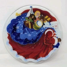 Peggy Karr Fused Glass Santa with Toy Sack Plate 11"