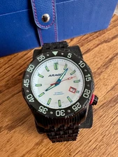 ARAGON Sea Charger Automatic 44mm IP Black and Full Lume White Dial 24 Jwl Watch