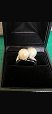 Fine 1950’s 18ct White Gold Twin Fresh Water Pearl & Diamond Cocktail Ring Size