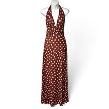 RESA Chelsea Spice Halter Maxi Dress S Burgundy Polka Dot Semi Sheer Mesh Boho