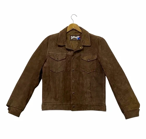 Schott NYC Vintage Brown Suede Trucker Jacket Made in USA 38 - product listing photo