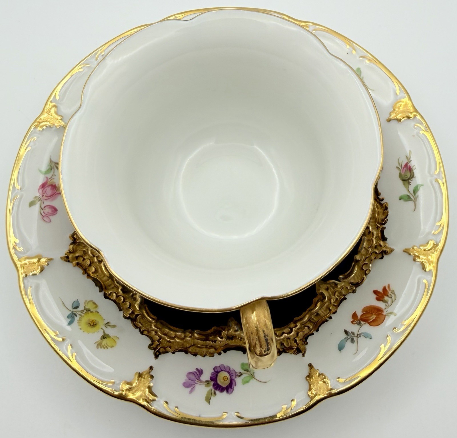 Antique Meissen Cobalt Blue Gold Floral B-Form Demitasse Cup & Saucer; Teacup