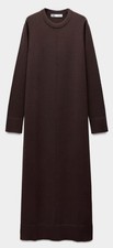 Zara Chocolate Brown Midi Length Long Sleeve Crew Neck Knit Dress Sz L