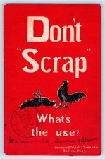 Postal de artista firmada de la década de 10 Don't Scrap Cock Fighting Gallos What The Use