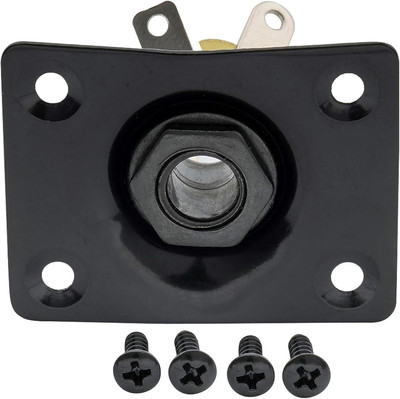 Black Guitar Input Jack Metal Alloy With 6.35Mm Connection And Mounting Screws
