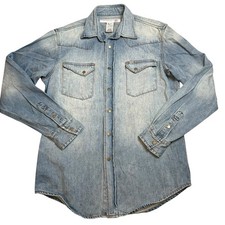 Tin Haul Mens Light Blue Denim Shirt Snap Button 100 Cotton Western LS Classic