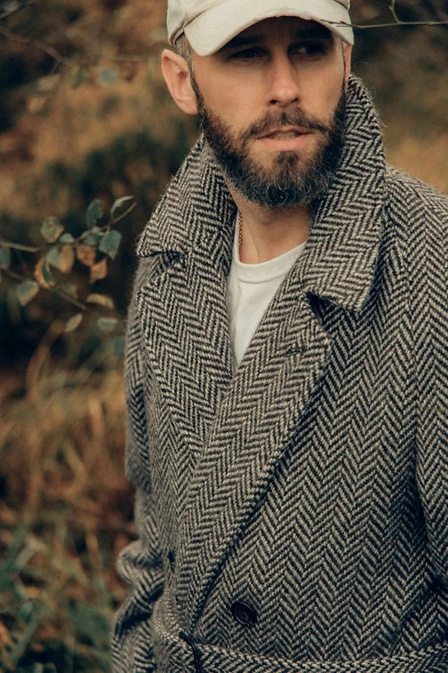 Abrigos de espiga para hombre con cinturón chaqueta de tweed abrigos largos solapa de pico ropa exterior Foto 4 de 4