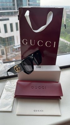 Gucci GG 0956S 003 Oversized Sunglasses Black Gold Cat Eye Grey