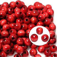 15Mm Red Wood Beads with 5Mm Hole for Craft, Large Hole Macrame Beads, 50Pcs