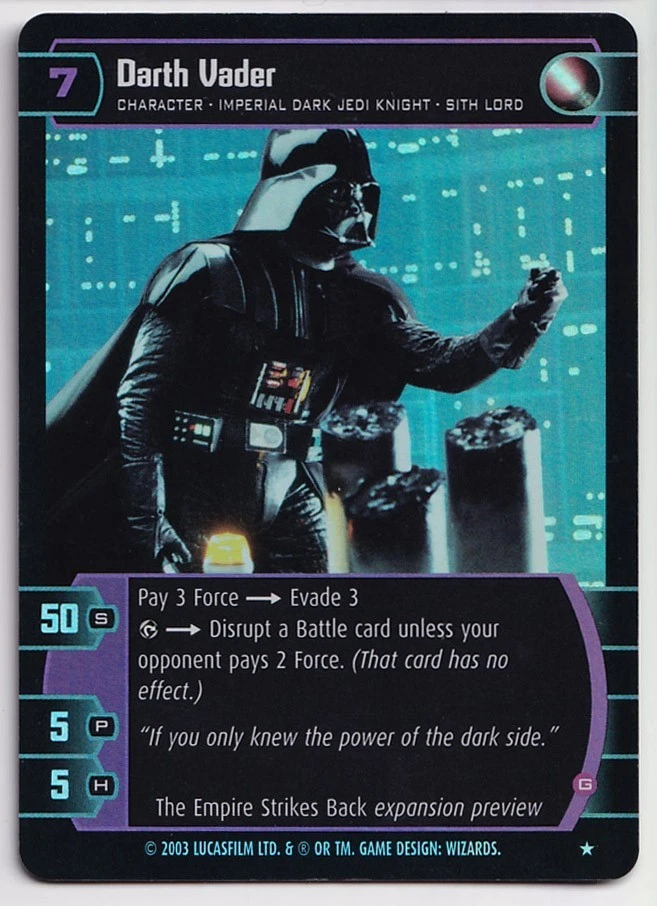 2002 Star Wars TCG WOTC Darth Vader (G) Foil Preview Promo Card  - Image 2 of 4