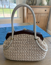 Gaymode Vintage 60s Raffia Straw Purse Handbag Made In Japan wood opening EC
