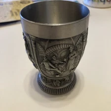 SKS ZINN 95% Pewter Footed Cup Made in W Germany-4 Grape Harvest Scenes 4” Epcot