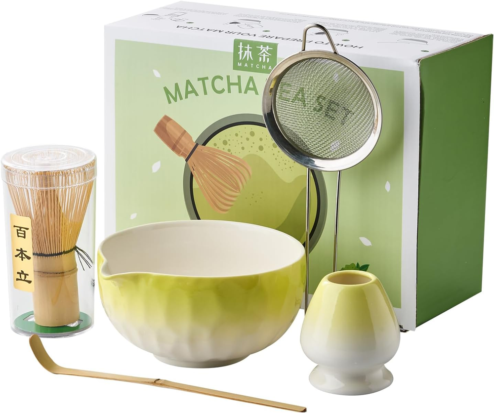5Pcs Matcha Whisk Set with Bowl, Spoon, and Scoop for Perfect Tea Preparation