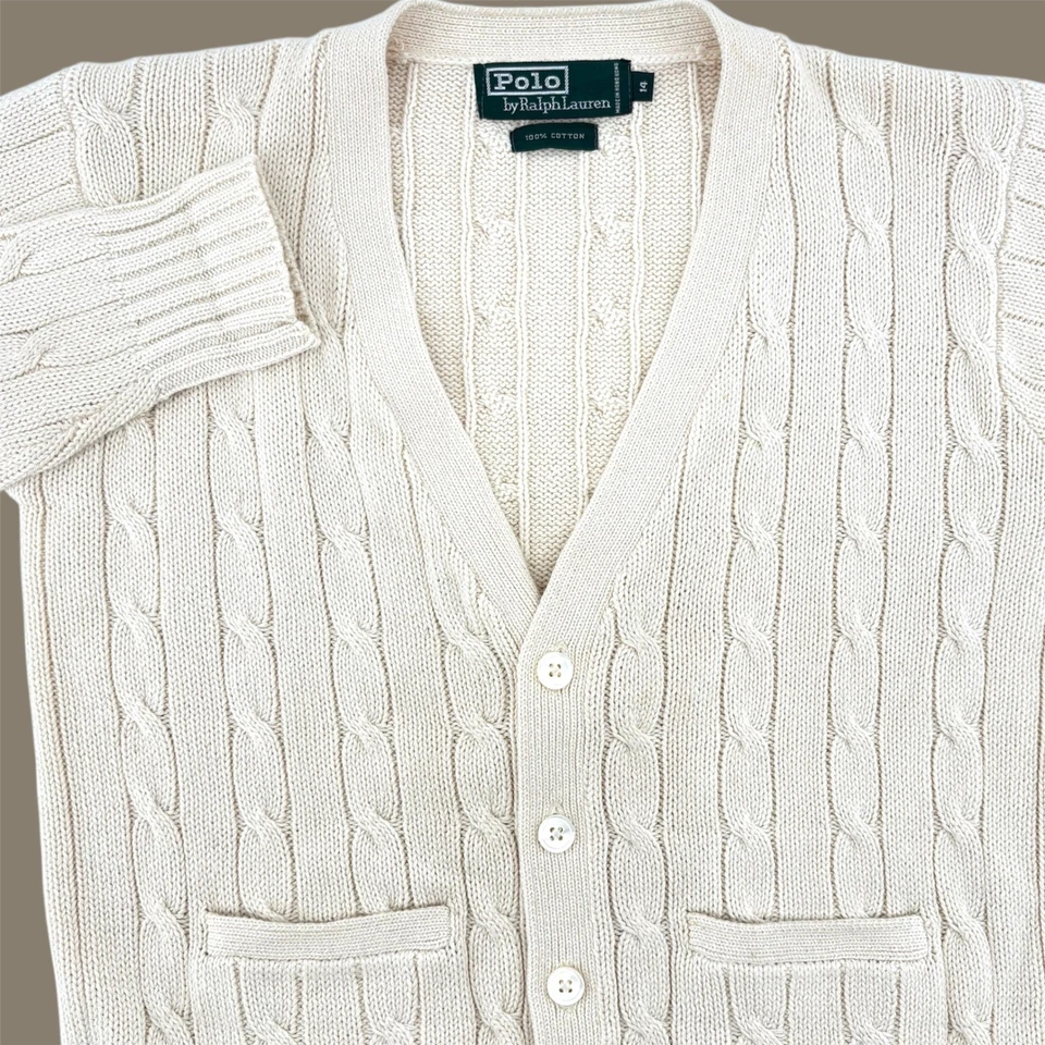 Polo Ralph Lauren Vintage Cable Knit Cardigan Cream Cotton Women's Size 14 - Image 2 of 4