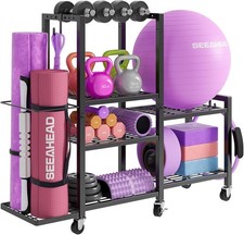 Six-tier home fitness equipment storage rack with wheels