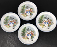 Porcelain Christmas Coasters Butter Pat Snowman Reutter Porzellan Germany (4)