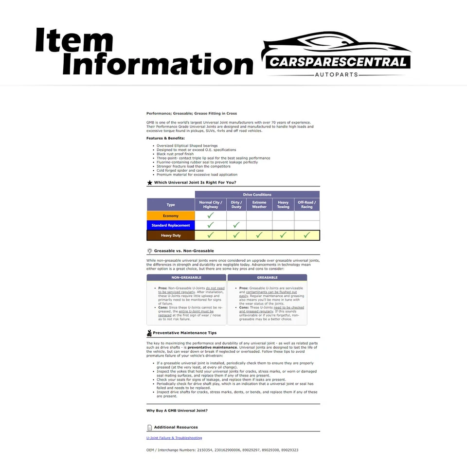 Для 1980 1981 Ford F-150 5,0 л полный привод GMB универсальное соединение передний вал все соединения 2x - Изображение 4 из 4